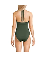 Lands' End Women's Long Criss Cross Halter One Piece Swimsuit