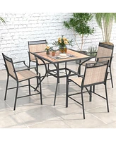 Gymax Patio Table for 4 People w/ Umbrella Hole Wood-Like Tabletop Metal Support Legs