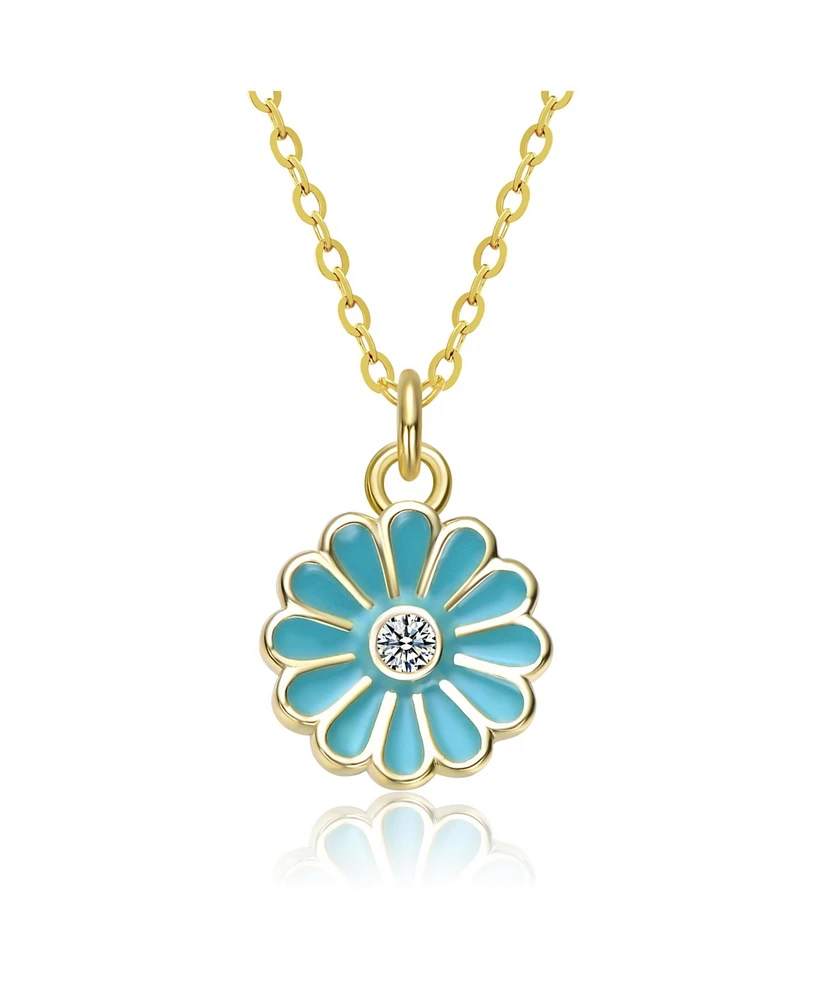 GiGiGirl Sterling Silver 14K Gold Plated with Tiffany Blue Enamel Daisy Flower Charm Necklace