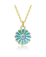 GiGiGirl Sterling Silver 14K Gold Plated with Tiffany Blue Enamel Daisy Flower Charm Necklace