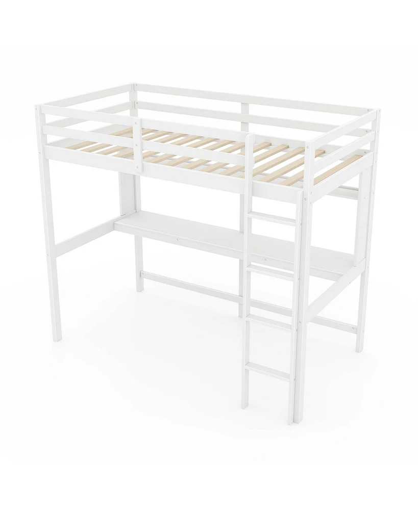 Loft Bed Frame with Safety Guardrail for Kids Secure and Space-Saving Design for Bedrooms