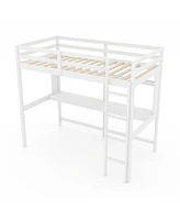 Loft Bed Frame with Safety Guardrail for Kids Secure and Space-Saving Design for Bedrooms