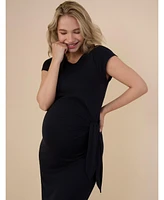 Women's Crew Neck Short Sleeve Side Tie Maternity Midi Dress - Motherhood