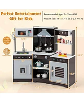 Pretend Play Wooden Kitchen Toy Set with Range Hood Real Sounds and Lights for Kids
