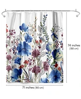 71x74 Blue Floral Shower Curtain - 100% Polyester - Water-Resistant Bath Curtain