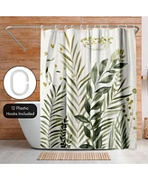 71x74 Floral Eucaliptus Shower Curtain - 100% Polyester - Water-Resistant Bath Curtain