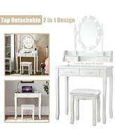 Makeup Dressing Table with Touch Switch Lighted Mirror and Cushioned Stool