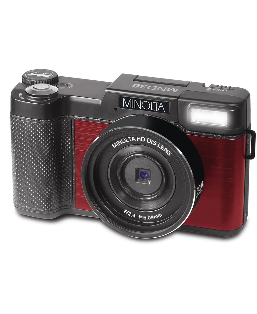 Minolta MND30 30MP 2.7K Qhd 3.0" Lcd Screen Digital Camera, Red