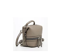 Susu Gray Leather Backpack Purse for Women Convertible Crossbody Bag Medium Size with Front and Back Pockets