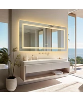 Luvodi 55.1 x 27.5 In Wall Mounted Bathroom Mirror Anti-fog Led Vanity Mirror for Home Hotel Salon