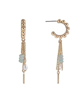 Rachel Rachel Roy Gold Tone Post Hoop Earrings with Chain and Bead Drops