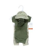 Hudson Baby Boys Thermal Preemie Layette Set 4pc Short Sleeve Outfit, Sage Dinosaur, Preemie