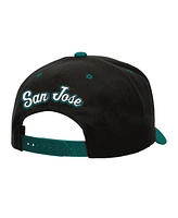 Mitchell & Ness Men's Black/Teal San Jose Sharks Backside Script Two-Tone Pro Crown Adjustable Hat