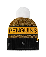 Fanatics Women's Black/Gold Pittsburgh Penguins Authentic Pro Rink Cuffed with Pom Knit Hat