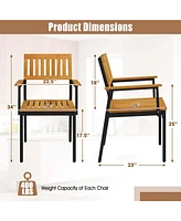 Dining Chair Set of 2 with Acacia Wood Backrest Slanted Seat Comfortable Armrests