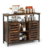 Buffet Cabinet Industrial Sideboard Storage Cabinet with Push-to-Open Slatted Door and 3 Adjustable Shelves