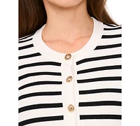 CeCe Women's Short-Sleeve Striped Cardigan