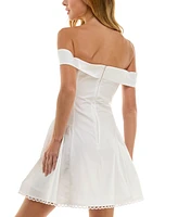 Juniors' Off-The-Shoulder A-Line Mini Dress