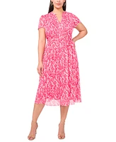 Msk Plus Printed Split-Neck Short-Sleeve Chiffon Dress