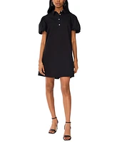 Msk Petite Cotton Spread-Collar Puff-Sleeve Dress