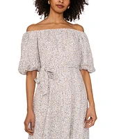 Vince Camuto Women's Printed Linen-Blend Off-The-Shoulder Puff-Sleeve Midi Dress