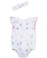 Little Me Baby Girls Cotton Eyelet Floral Bubble Romper & Headband, 2 Piece Set