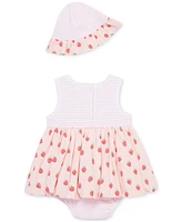 Little Me Baby Girls Cotton Strawberries Popover Bodysuit & Hat, 2 Piece Set