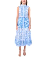 Msk Petite Printed Ruffle-Neck Button-Front Maxi Dress