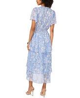 Vince Camuto Women's Printed Smocked Waist Tiered Midi Dress