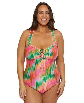 Becca Etc Plus Mirage Lace-Up One-Piece Swimsuit