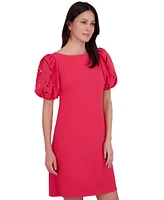 Vince Camuto Petite Boat-Neck Eyelet-Puff-Sleeve Shift Dress