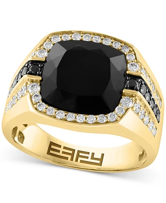 Effy Men's Onyx (12mm) & Diamond (7/8 ct. t.w.) Ring in 14k Gold