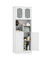 Freestanding Linen Bathroom Storage Cabinet with Frost Glass Doors