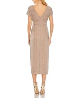 Women's Beaded Cap Sleeve Column Midi Dress