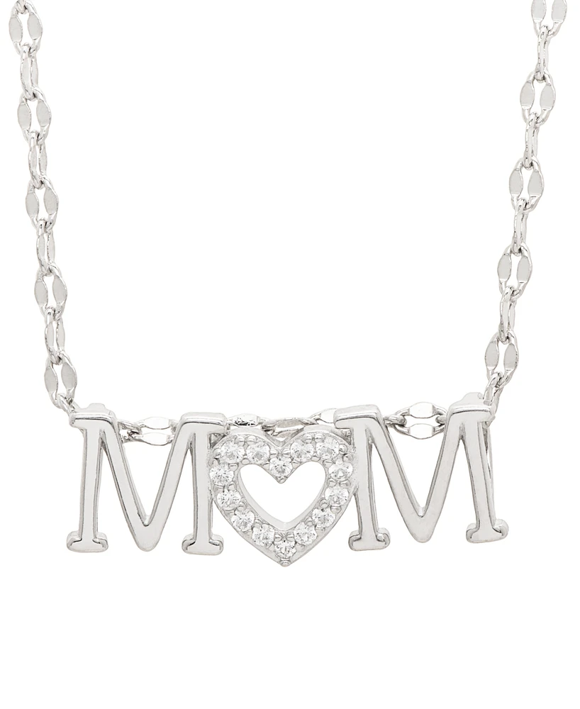 Lab-Grown White Sapphire Mom Heart 18" Pendant Necklace (1/8 ct. t.w.) in Sterling Silver