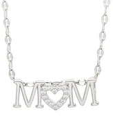 Lab-Grown White Sapphire Mom Heart 18" Pendant Necklace (1/8 ct. t.w.) in Sterling Silver