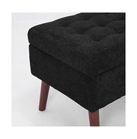 Tufted Storage Ottoman Bench for Bedroom or Entryway, Linen with Solid Wood Legs-The Pop Home