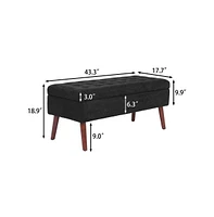 Tufted Storage Ottoman Bench for Bedroom or Entryway, Linen with Solid Wood Legs-The Pop Home