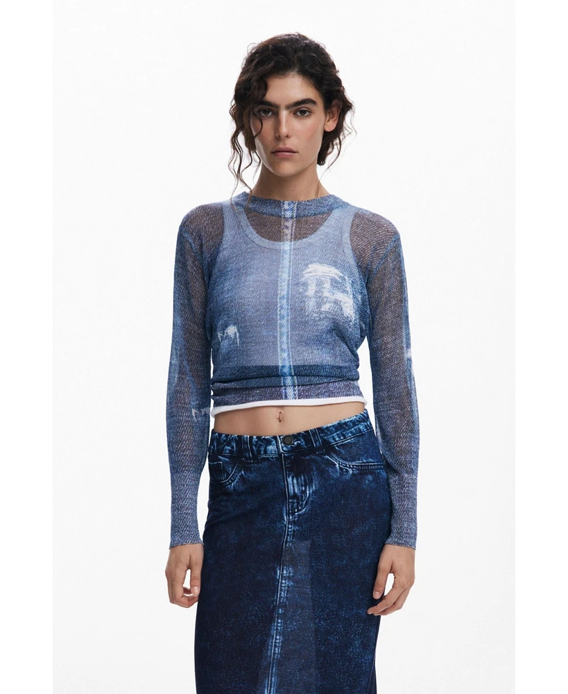 Desigual Women's Denim-effect sweater