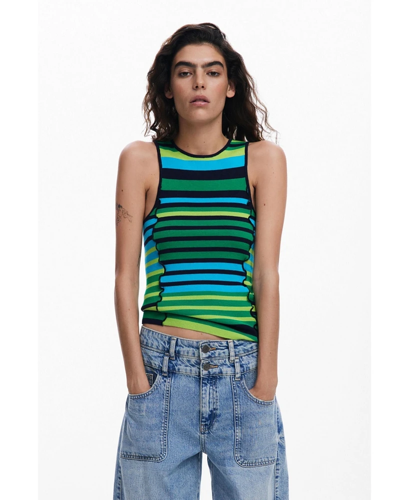 Desigual Women's Striped knit T-shirt with seams