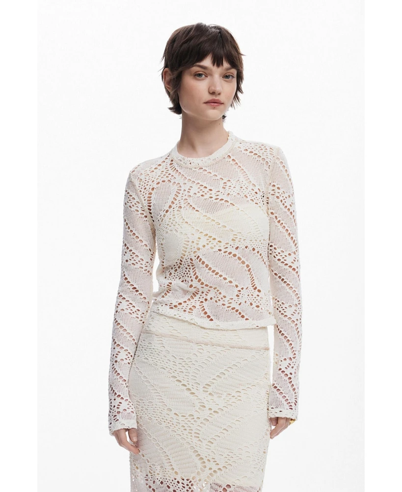 Desigual Women's Long sleeve crochet T-shirt