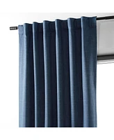 Half Price Drapes Dark Blue Performance Linen Hotel Blackout Curtain