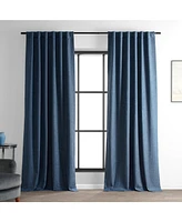 Half Price Drapes Dark Blue Performance Linen Hotel Blackout Curtain