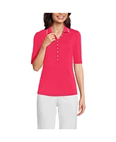 Lands' End Women's Petite Elbow Sleeve Lightweight Jersey Embellished Polo