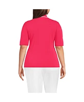 Lands' End Women's Plus Elbow Sleeve Lightweight Jersey Embellished Polo