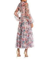 Women's Long Sleeve High Neck Balloon Midi Dress