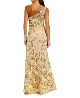 Women's One Shoulder Lace Embroidered Gown