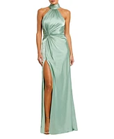 Women's Open Back High Neck Side Ruched Gown