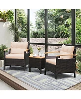 3 Pieces Patio Rattan Furniture Set with Removable Cushions