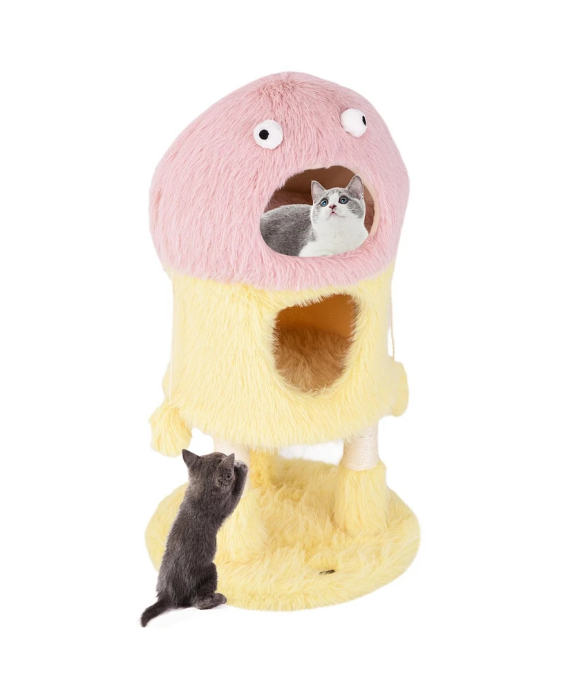 Cute Monster-Themed Cat Tower with 2 Private Condos & 3-Level Activity Center Fun & Cozy Playhouse for Cats